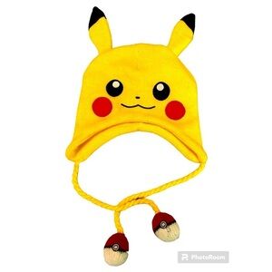 Pokemon Yellow Pikachu Pokeball Knitted With Ears Beanie Hat Winter Cap